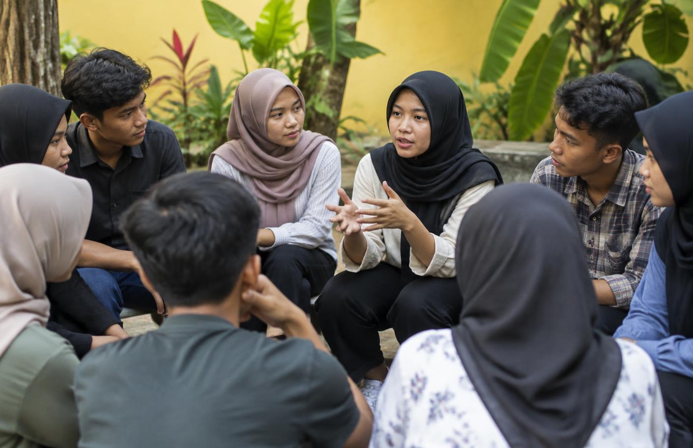 Ilustrasi anak muda berdiskusi bersama